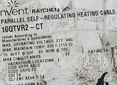 nVent/Raychem 10QTVR2-CT QTVR Self-Regulating Heating Cable 10W/Ft 200-277V /1ft