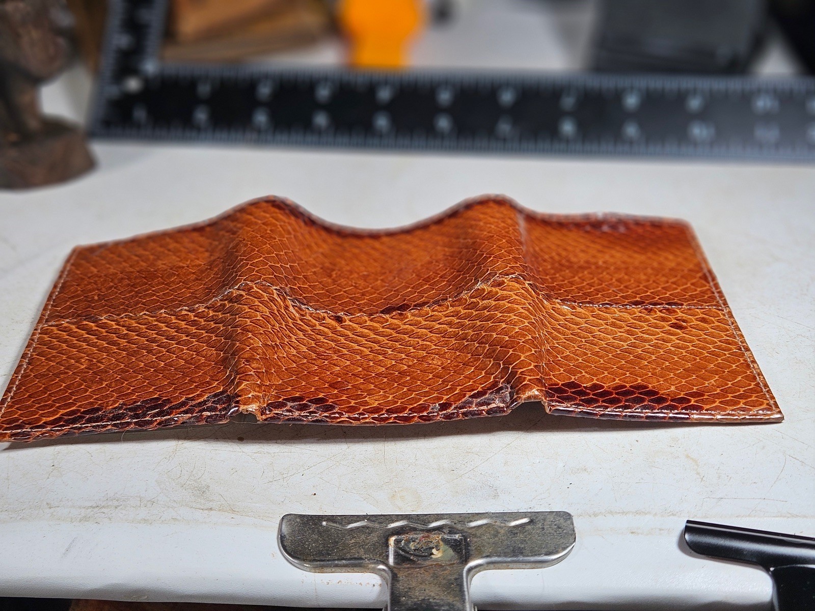 Vintage Python Snakeskin Trifold Wallet Brown Gen… - image 8