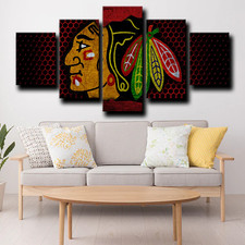 Chicago Blackhawks Logo NHL Hockey Sports Team 5 Piece Panel Canvas Wall Art