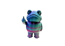 3D Printed Frog Giving Middle Finger Statue Gag Gift – Multicolor Blue Silk PLA
