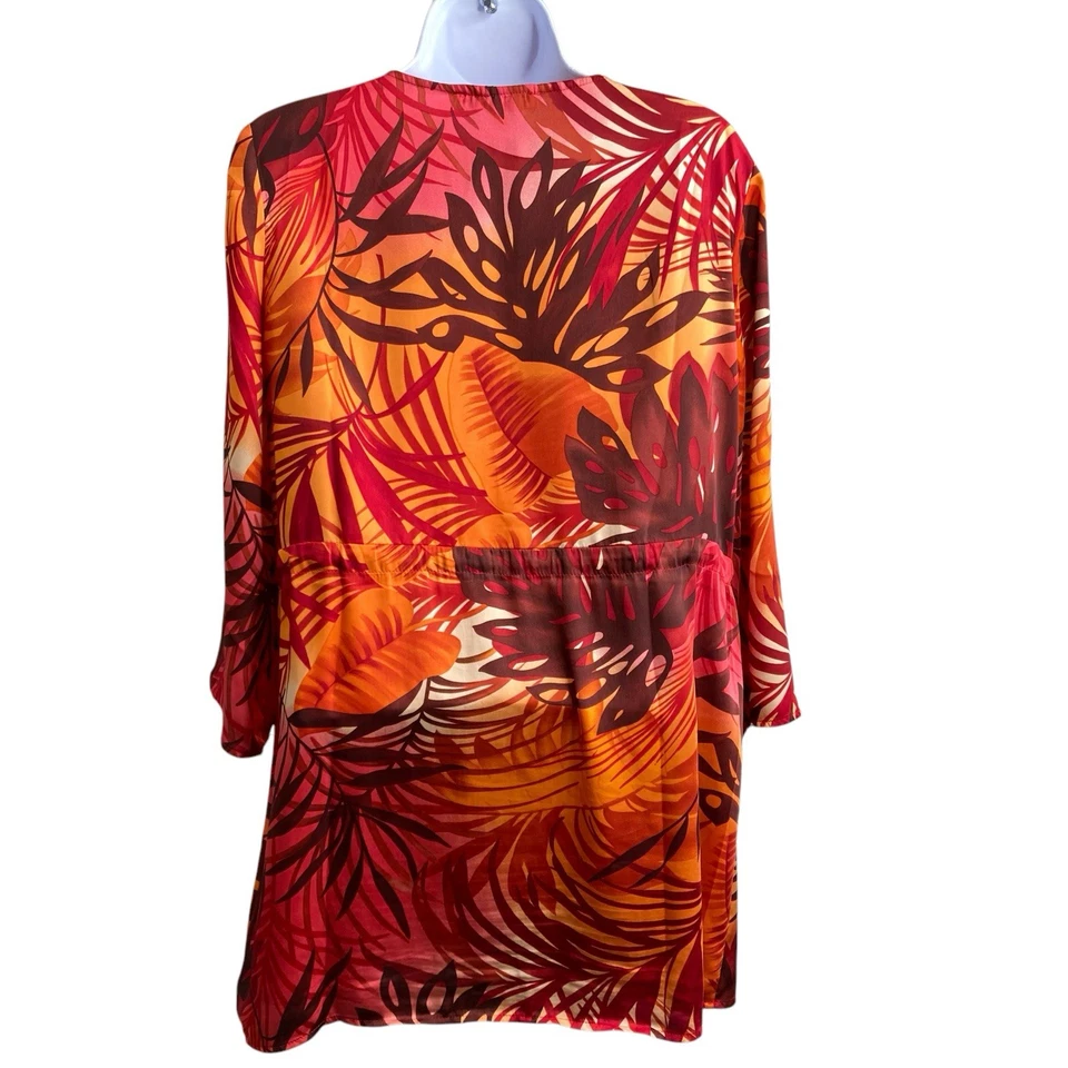 Túnica TravelSmith feminina laranja tropical tamanho M branca lótus vibrações artística boho - Imagem 2 de 4