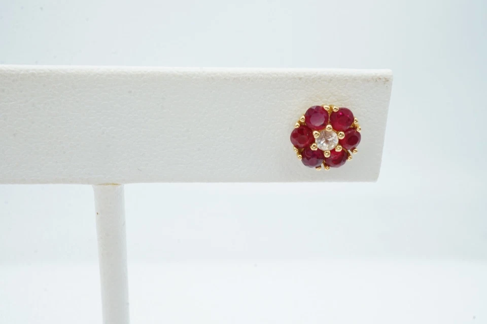 10k Yellow Gold Ruby Diamond Earrings - Image 3 of 4