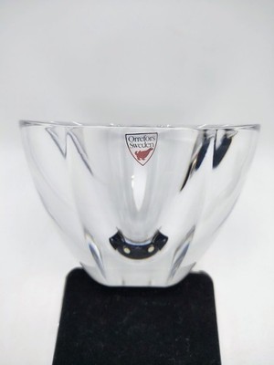 ORREFORS of Sweden BOWL DISH Solid Heavy Signed Crystal Glass Faceted  Vintage