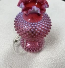 Vintage Fenton Country Cranberry Hobnail Opalescent Oil Lamp  11" Tall RARE