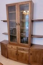Ercol Windsor Solid Wood & Glazed Cabinet Display Unit Solid Elm