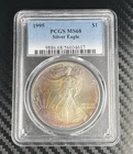 1995 PCGS MS68 Silver Eagle Pastel Textile Toning TrueView Double Sided Color