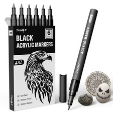 6 Pack Black Acrylic Paint Markers, 0.7mm Fine Point Acrylic Paint Pens for R...