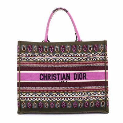 Christian Dior Book Tote Bag Large Canvas Botanical pattern Embroidery 90332448