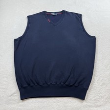 VTG Polo Ralph Lauren V-neck Knit Vest Men  s L Navy Blue Embroidered Neck Logo