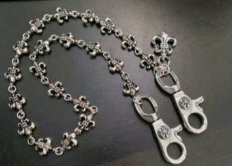 Chrome Hearts Fleur link wallet chain 925 silver + fleur pendant 2 lobster clasp
