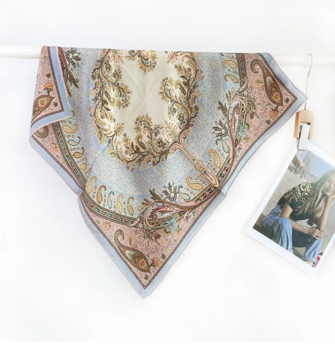 70% Cashmere 30% Silk Bandana Shawl Scarf Neckerchief 26'' totem Print Wrap new