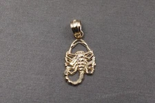 10K Solid Yellow Gold 0.75" Tiny Diamond Cut Scorpion Charm Pendant.