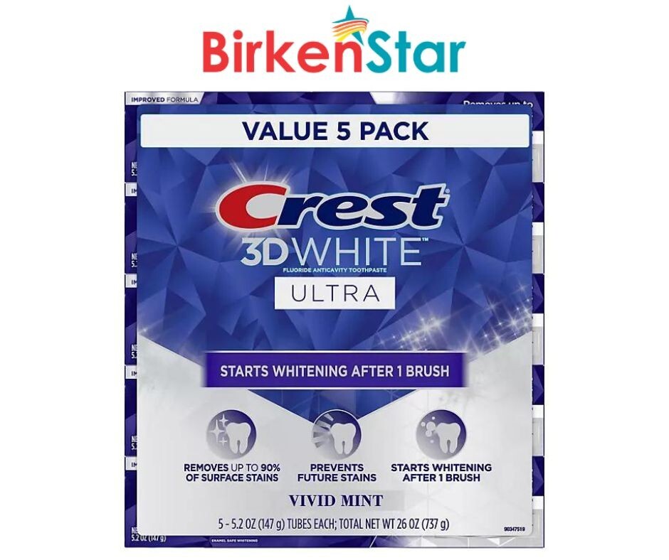 Crest 3D White Ultra Whitening Toothpaste, Vivid Mint (5.2 oz., 5 pk.) Crest 3D White Ultra Whitening Toothpaste, Vivid Mint (5.2 oz., 5 pk.)