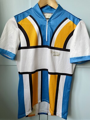 VINTAGE RETRO GONSO GOLD CYCLING BIKE RADTRIKOT HERREN GR. M blau schwarz weiß