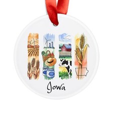 Iowa Themed Round Acrylic Ornament - Farmhouse Decor - Personalized Gift