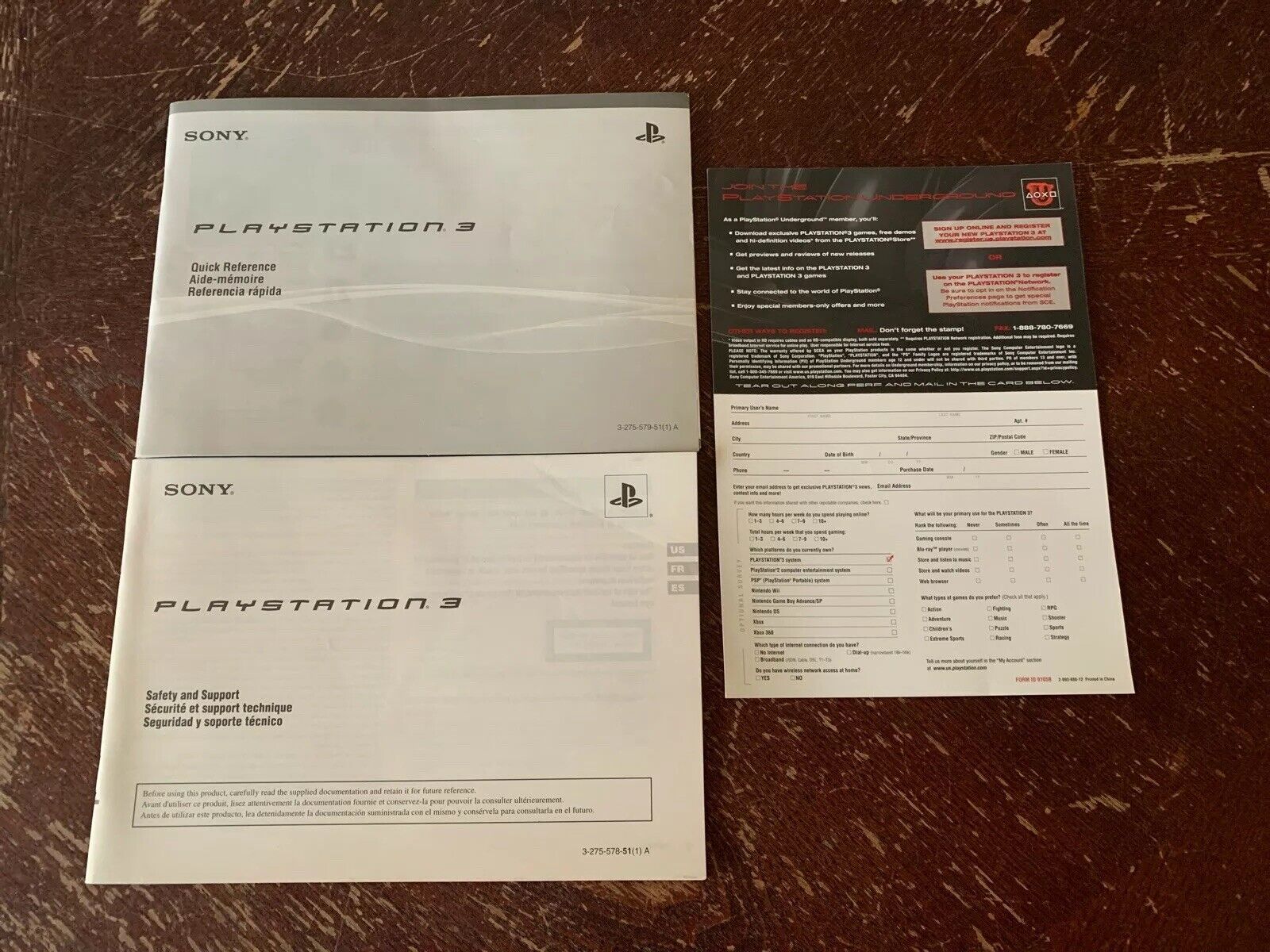 Sony Playstation 3 Paperwork Quick Reference Safety Support Welcome Film PS3