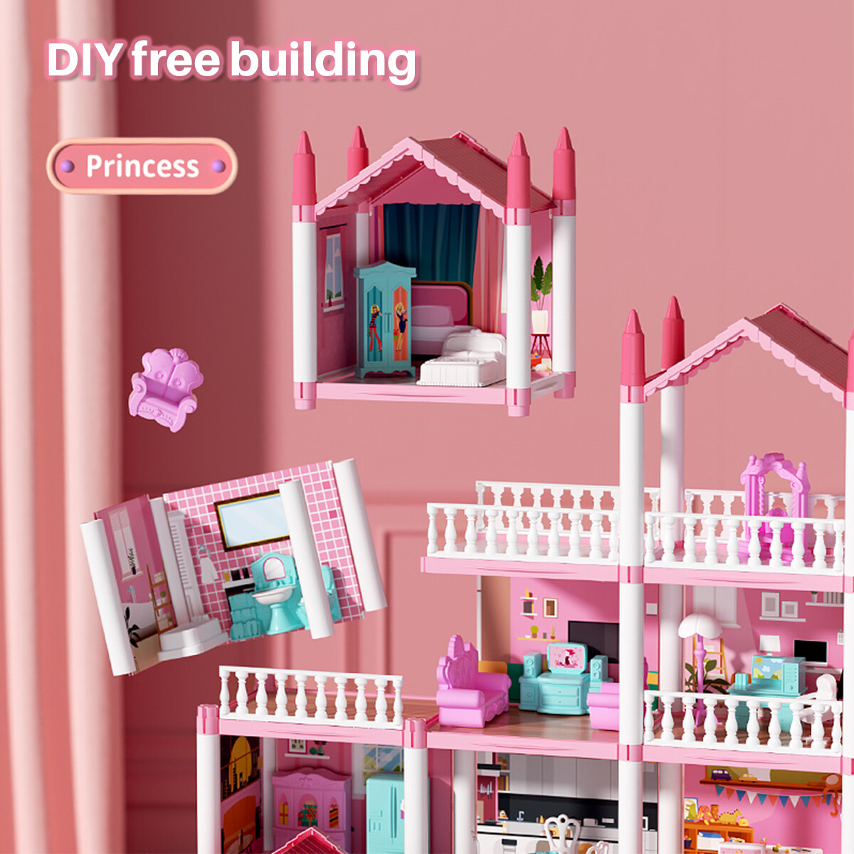 Doll House for Girls,11 Rooms Dollhouse with Dolls,Puppies,Furnitures
