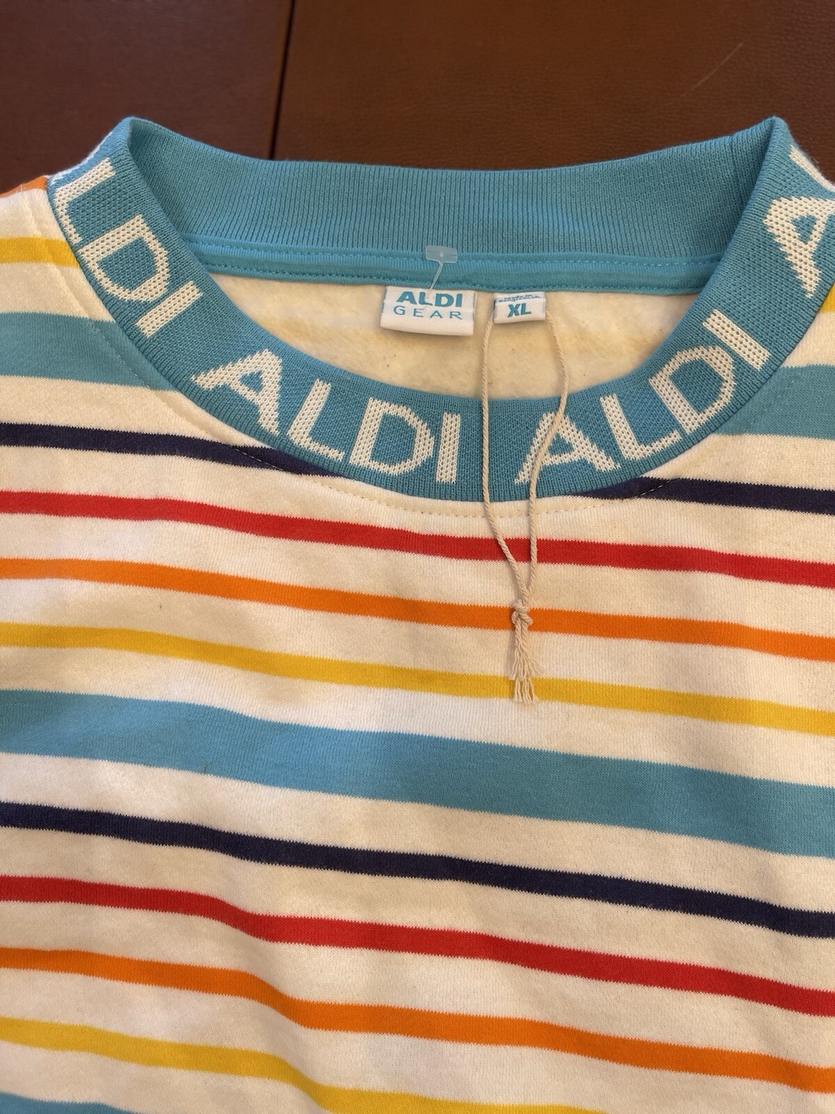 ALDI GEAR 2024 SPRING LADIES ICONIC RAINBOW STRIPED PULLOVER SWEATSHIRT SIZE XL