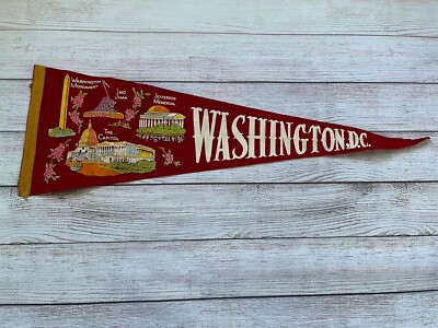 Fanion Vintage Années 1950 Washington D.C. – 8x26 Pouces, En Feutre, Occasion Avec Légers Plis