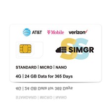 Prepaid SIM Card Support for AT T, T-Mobile and Verizon Network, 24GB SIM card