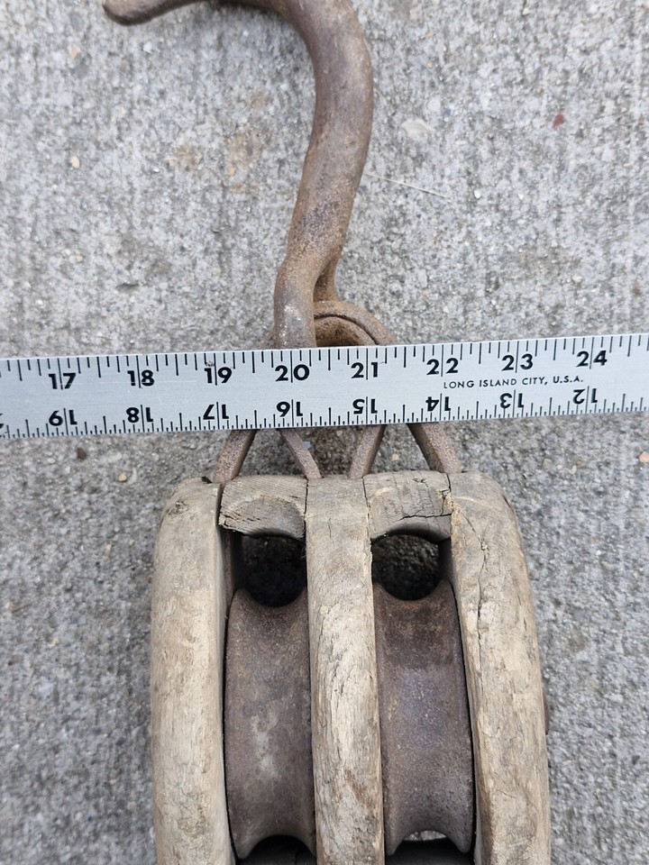 Vintage Block and Tackle Double Pulley Wood and Steel eBay