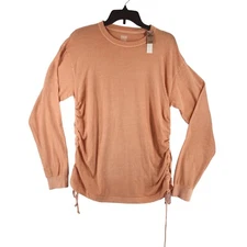 Victorias Secret PINK Campus Long Sleeve Ruched Sides Cotton Tee ORANGE Small 