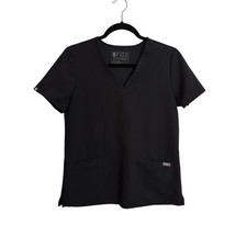FIGS Scrub Top Womens Small Black Casma Three-Pocket V-Neck Short Sleeve