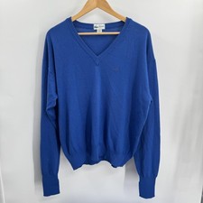 Lacoste Club Knit Sweater Mens Blue V Neck Wool Blend Pullover Size XL Office