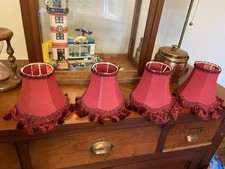 4 vintage Crimson Tasseled Lampshades small shades
