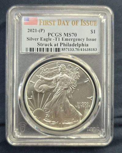 2021-P Silver Eagle Type 1 Emergency Issue PCGS MS 70 First Day of Issue Label