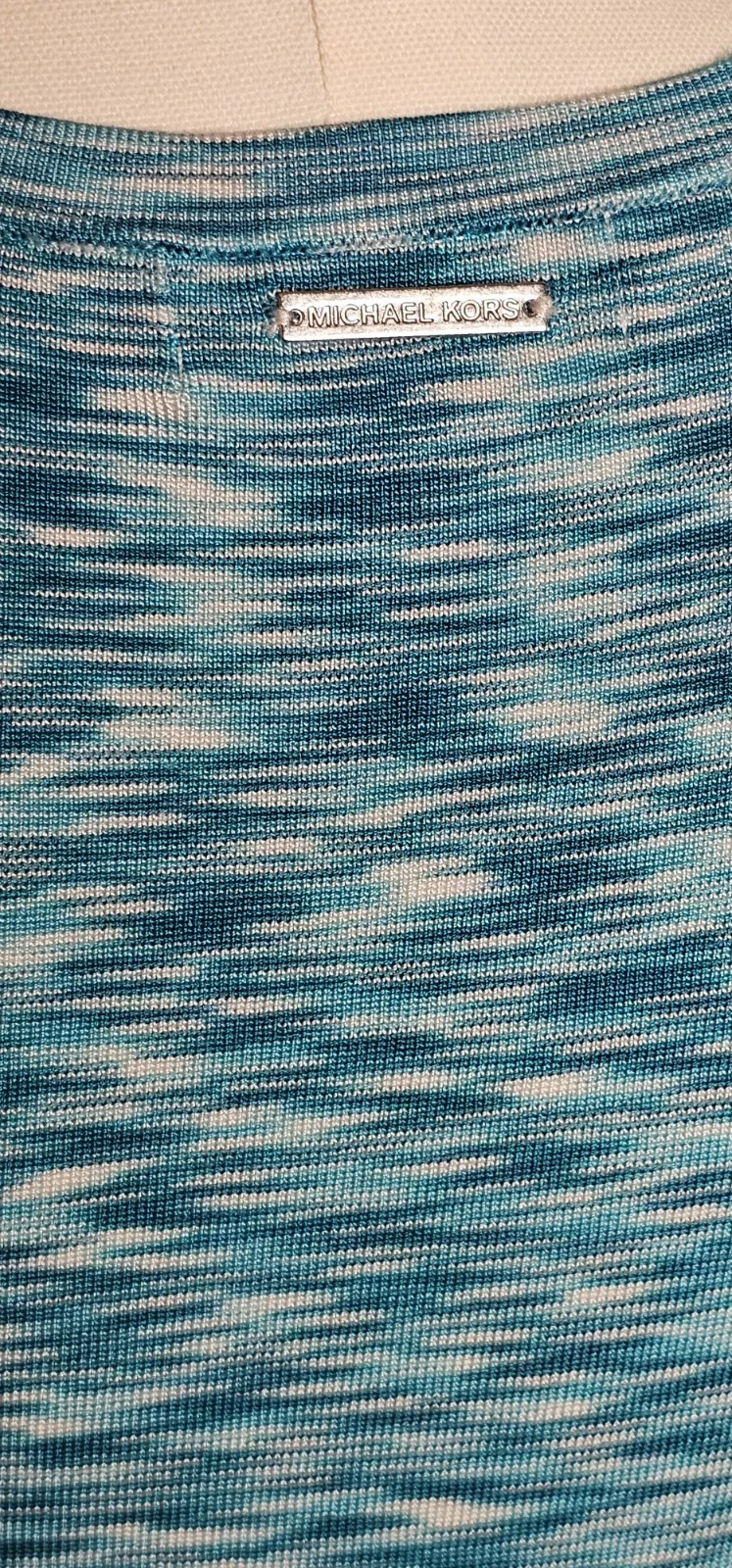 Michael Kors Vestito Donna XS Blu Turchese Astratto Asimmetrico Elasticizzato