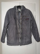 Vtg Gray Canvas Dickies Full Zip Snap Men s Hooded Jacket Size M