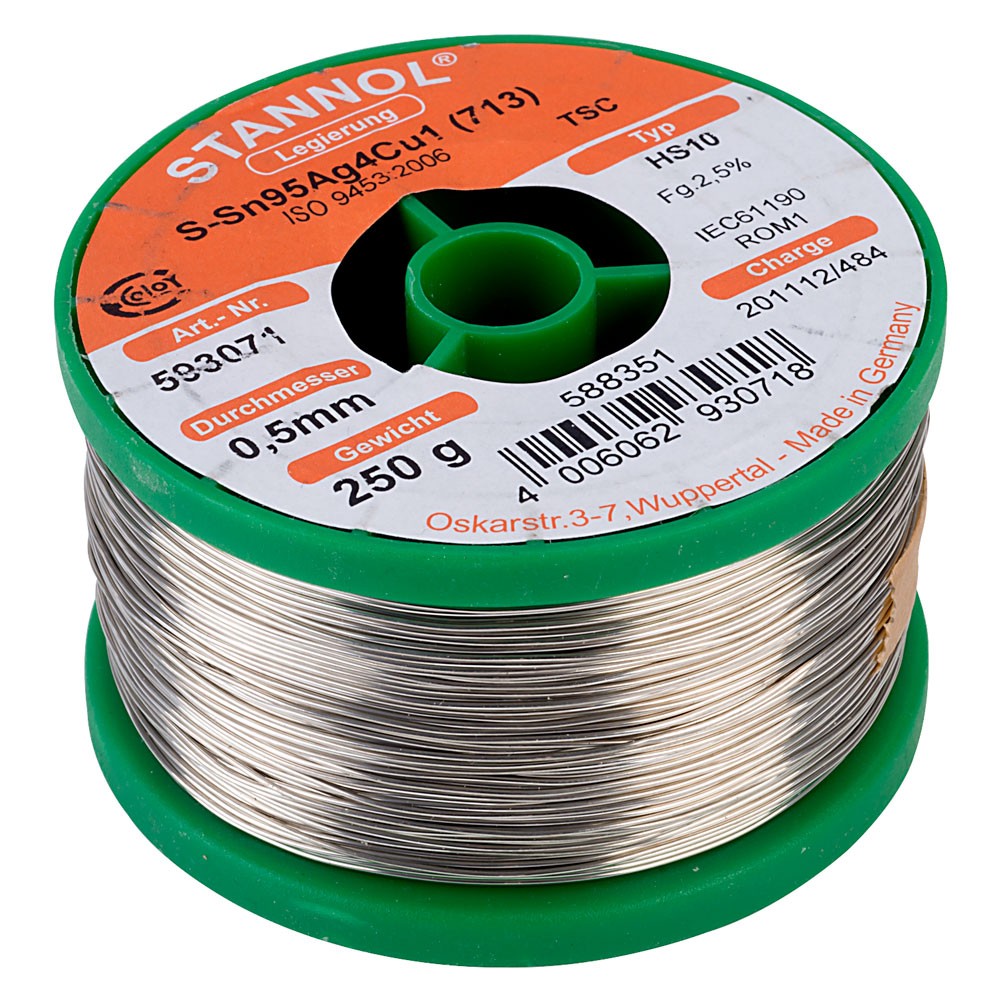 Stannol Solder Wire HS10 Sn95.5AG3.8Cu0.7 0.5mm 250g