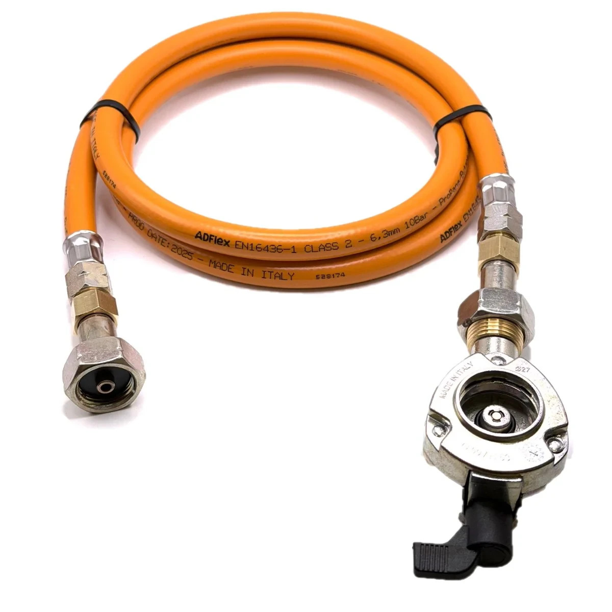 80cm Orange LPG Gas Hose 27mm Clip-On 21.8mm LH Fitting