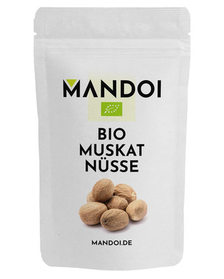 Mandoi BIO Muskatnuss Ganz 12 Stück, Muskat Nuss Handverlesen. Organic Nutmeg