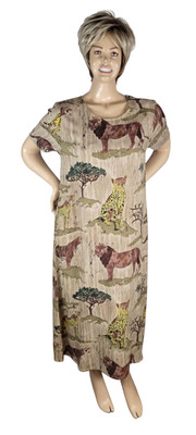 La Cera Safari Animal Leopard Tiger Cheetah Print Tunic Maxi Rayon S/S Dress M