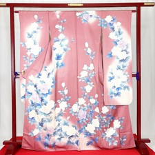 Japanischer Kimono 'FURISODE' Seide/Rose/Blume/Süß/Länge:170cm N0745