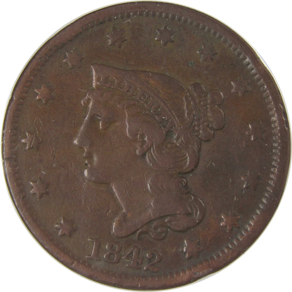 Centavo de pelo trenzado de fecha grande 1842 en estado bastante bueno 25 detalles ANACS SKU: CPC1139 Foto 3 de 4