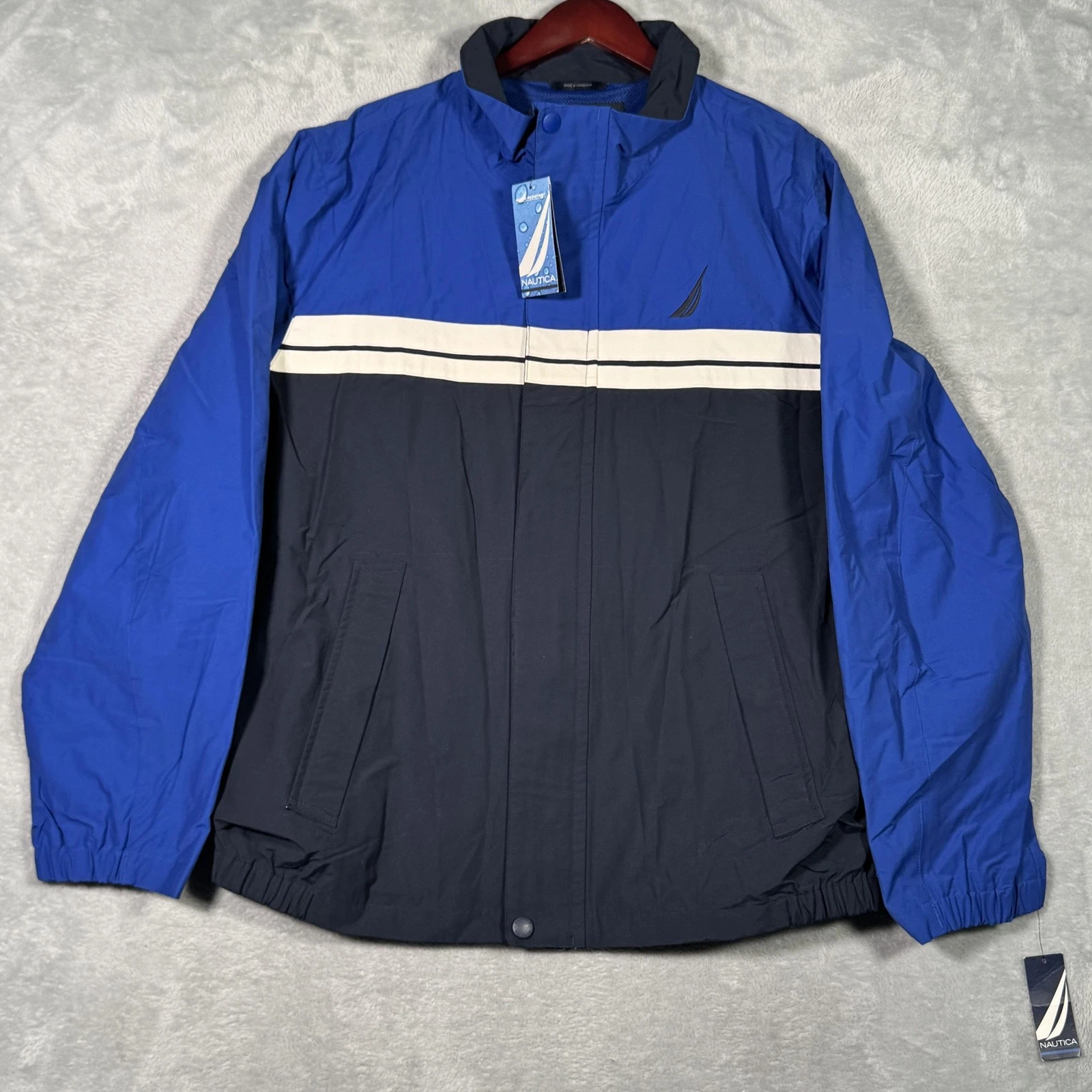 Nautica Jacket Mens 2XL Blue Navy Water Resistant Mesh Lined Windbreaker JR3400