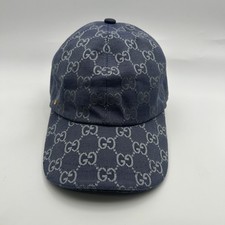 Gucci GG Monogram Canvas Cotton Baseball Cap Head Hat Navy Blue Adjustable