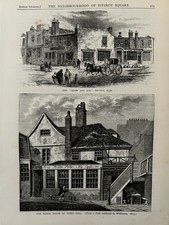 Antique Print London Adam & Eve Tavern 1875 Toten Hall Manor Victorian Engraving