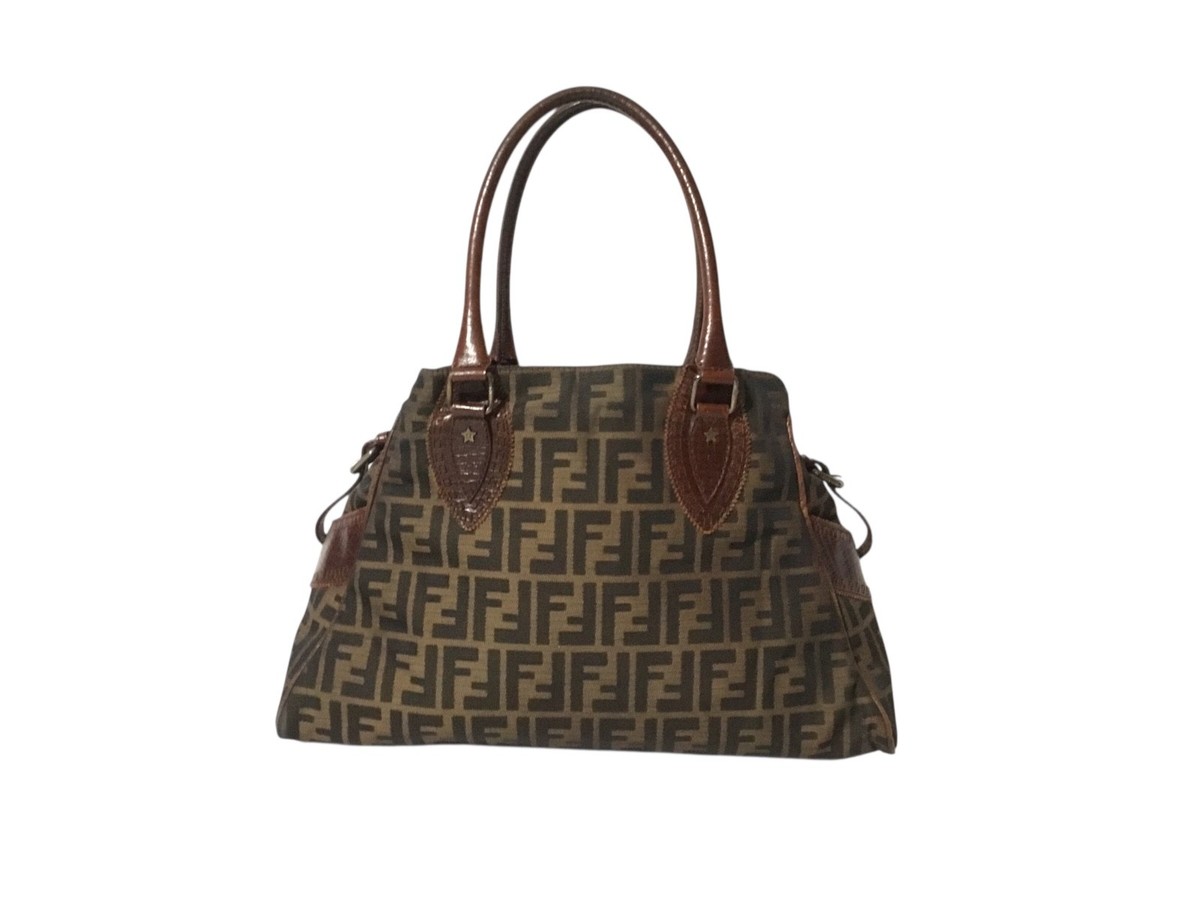 Authentic FENDI Zucca Chef De Jour Canvas and Leather Medium Tote