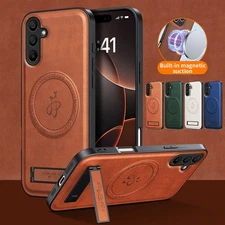 For Samsung Galaxy S25 Ultra S24 S23 S22 Mag Safe Magnetic Slim Leather Case
