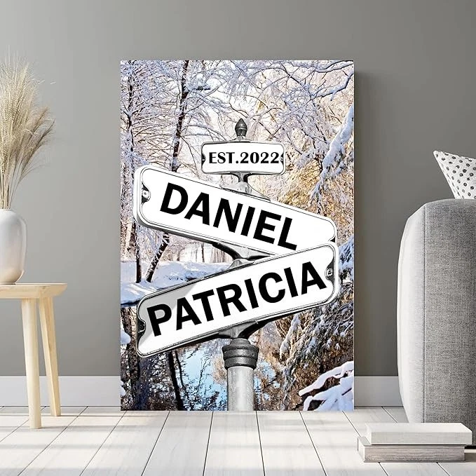 Personalized Gifts For Couples, Custom Vintage Street Sign Name And Date Canvas - Image 4 of 4