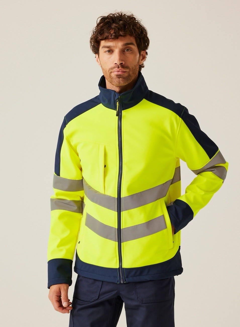 Regatta Hi-Vis 3 Layer Soft shell Reflective Work Jacket. Yellow/Navy. XXL