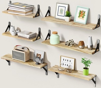 Long Wall Shelves, Rustic Farmhouse Style, Wood Floating Shelves for Wall Dec...