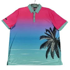 Sunday Swagger Polo Shirt Mens 2XL Pink Blue Palm Tree Gradient Golf Performance