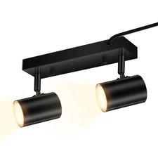 2 Light Track Lighting Kit,Black 2 Way Modern Plug in Ceiling Spotlight,Indus...
