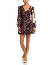 AQUA Printed Foil Dot Mini Dress Women's XS Black Multi V-Neck Back Zip Closure