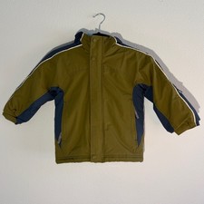 REI Kids XS Insulated Winter Jacket Olive Green Blue Fleece Lined Hooded Coat